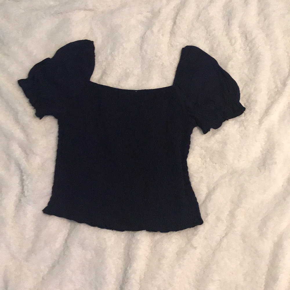 Off the shoulder blue shirt